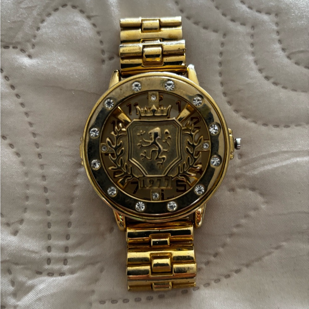 Bugle Boy Gold Tone Watch with Crystal Accents